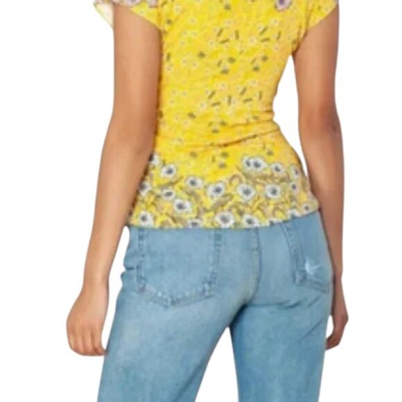Hale Bob Yellow Evolet Floral Asymmetrical Twist Blouse Size Large 41166 - Picture 3 of 10